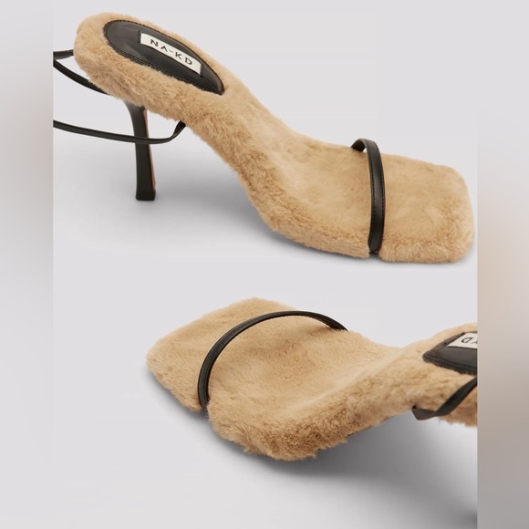 RARE NA-KD Faux Fur Sole Strappy Heels - Picture 12 of 16
